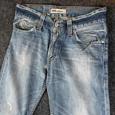 VTG Faded Distressed Levi's 506 31x29 Relaxed Straight Fit Denim Light Blue Jean