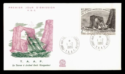 DR WHO 1980 FRENCH ANTARCTIC FSAT FDC LE TERROR ARCHED ROCK CACHET 2.70 w29434