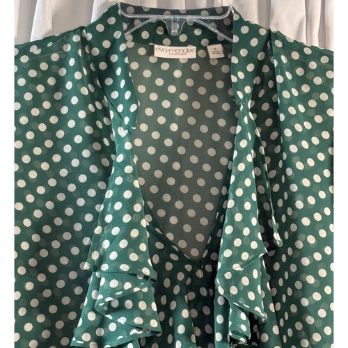 Eva Mendes Green Polka Dot Ruffle Blouse Mock Neck 3/4 Sleeve S Rockabilly 79-51 - Picture 13 of 14