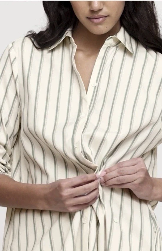 Vestido Camisa Asimétrico Banana Republic Algodón Popelina Talla S Alto Rayas Verdes Foto 4 de 4