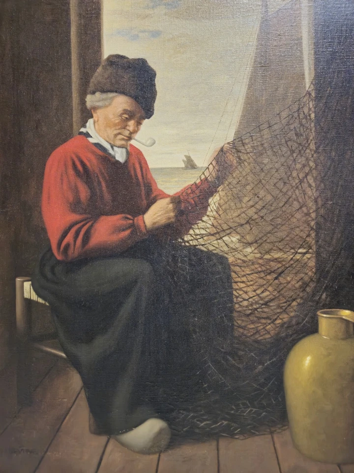 Ölgemälde Friedrich Heinrich Brühne (1879-1949) Mann mit Fischernetz  - Bild 4 von 4