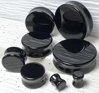 PAIR Black Flat Glass Double Flare Plugs Gauges Earlets Body Jewelry