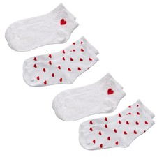 4 Pairs Heart Socks Valentines Print Cute Above Ankle 0, White