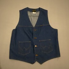 VTG 70s 80s Wrangler Blue Denim Jean Cowboy Western Button Vest Made in USA L