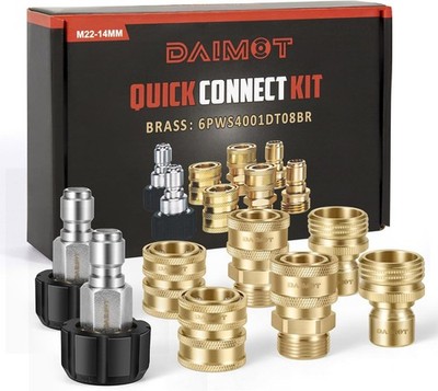 Premium Pressure Washer Quick Connect Kit, M22 Swivel to 3/8'' Quick Connect, 3/