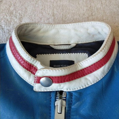 Diesel Leather Motoracing Jacket Wolf Rule Blue Size S Distressed