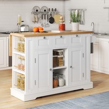 Kitchen Island Storage Trolley Cart with Drop Leaf, Drawers & Spice Racks, White