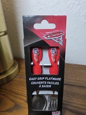 Zak Designs "Cars" Red Baby/Kids Eating Utensils Fork/Spoon Easy Grip Handles