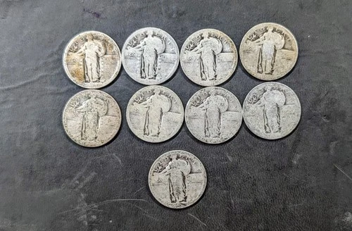 Lot of 10 Standing Liberty Silver Quarters 1917–1930 90% Silver VG/F Original