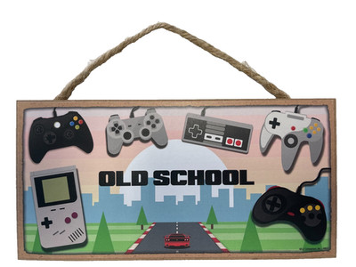 Old School Game Room  Gamers  Hanging Wall Decor Sign