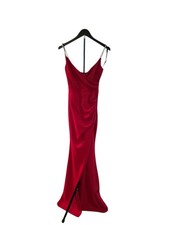 Red Satin Strappy Long Formal Gown Dress Sleeveless V Neck Maxi Party