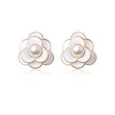 Solid 925 Sterling Silver Pearl Flower Earrings Studs for Women Teen Girls Flowe