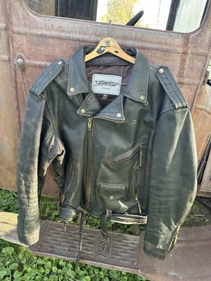 Vintage UNIK Size 54 Black Leather Motorcycle Jacket Biker