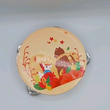 Kids Wooden Tambourine Double Row Fall Fox  Bear Forest Musical Toy Instrument
