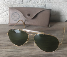 Vintage Aviator Sunglasses Glass Lenses with BL Etching Gold Tone Frame