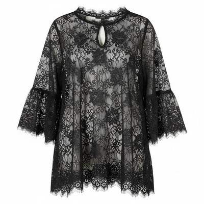 Torrid Black Sheer Floral Lace Bell Sleeve Top Eyelash Trim Plus Size 3 11045830