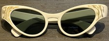 VINTAGE 50s RETRO Cat Eye Style SUNGLASSES Ivory w/ Gold stripes