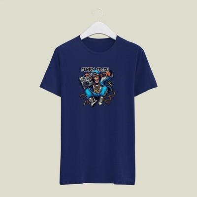 Blue Funky 80s Monkey Mens T Shirt Gildan MEDIUM