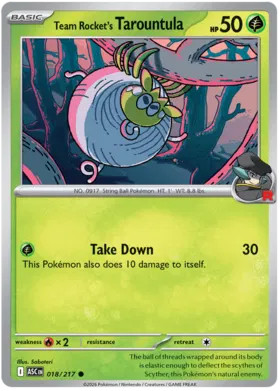 Pokemon Team Rocket's Tarountula 18 / 217 Ascended Heroes Team Rocket Holo
