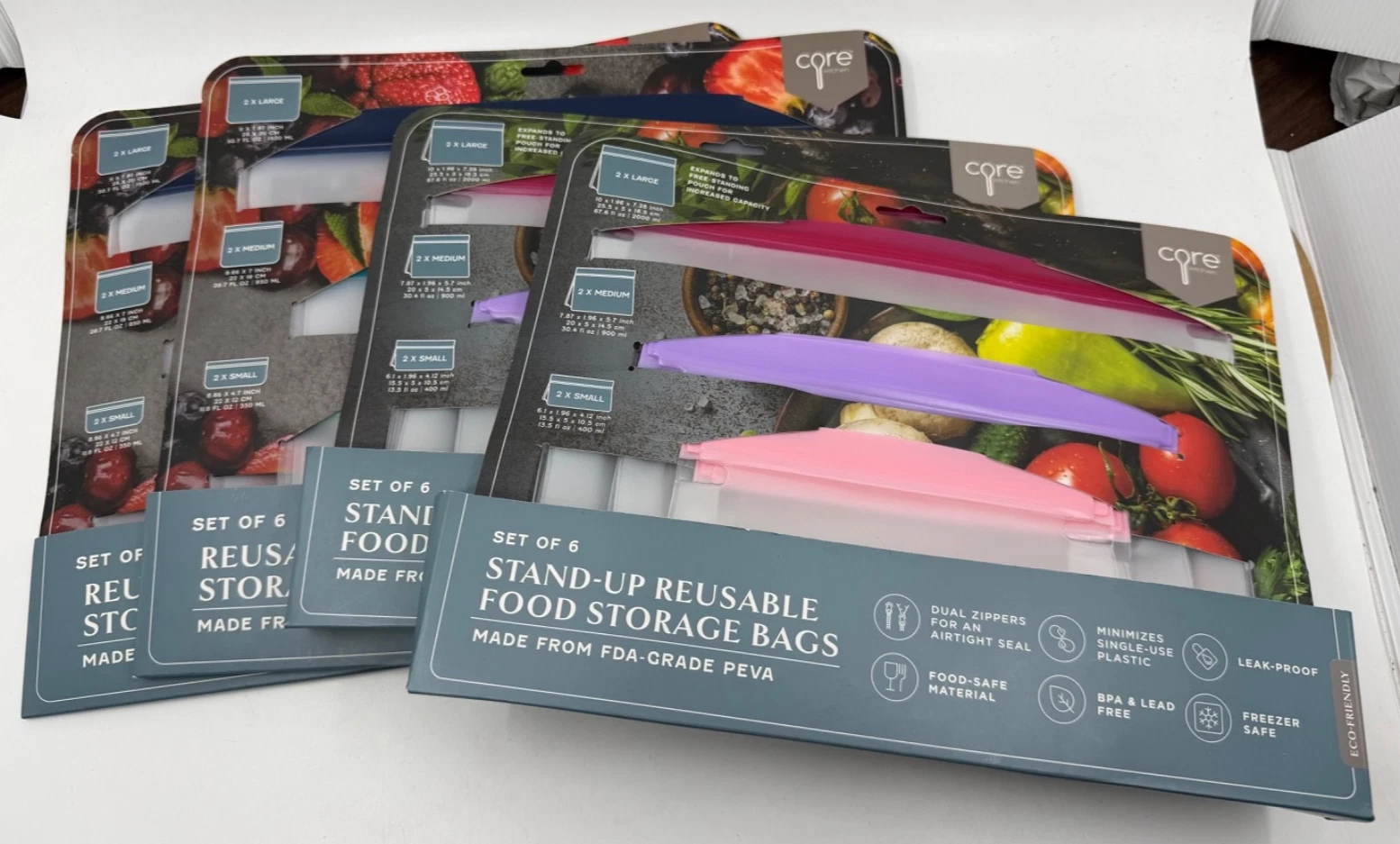 NEW LOT Of 24 Reusable Silicone Storage Bags 12 Standing 12 Flat CORE KITCHEN
Opens in a new window