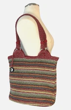 The Sak Belle Crochet Large Hobo Tote Purse Bag Multicolor Stripe EUC