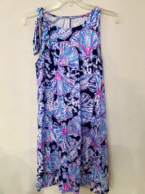 Lilly Pulitzer Shift Dress S Navy Pink Blue Seashell Scoop Neck Pima Cotton Knit - Image 1 of 4