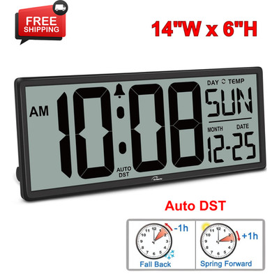WallarGe 14.5 in Large Digital Wall Clock Battery Operated with Jumbo Numbers