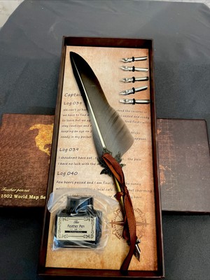 Retro Quill Feather Pen Calligraphy Dip Set For Writing Gift Box 5 Nibs