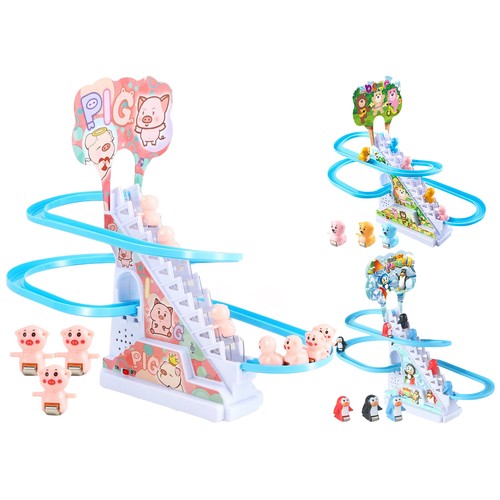 Penguin Pig Bear Roller Coaster Animal Track Toy with Slide DIY Playful Playset