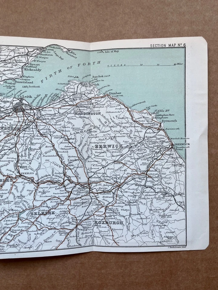 Antique map Glasgow to Berwick Scotland chromolithograph 1894 - Image 3 of 4