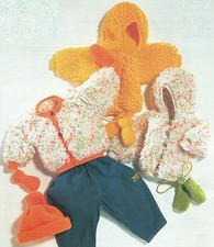 Baby Girls Loopy Jacket with Hood or Cap Mittens Knitting Pattern 16-22" DK 285