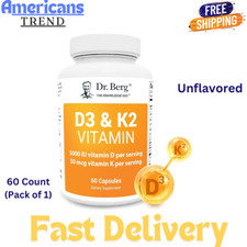 Dr. Berg D3 K2 Vitamin 5000 IU w/MCT Powder, Includes 50 mcg MK7 Vitamin K2, 60c