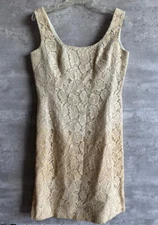 Vintage 1960s Junior Accent Ivory & Blue Floral Lace Zip Back Dress Size M