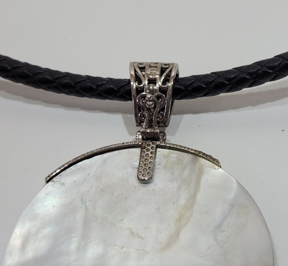 925 Sterling Silver Mother Pearl Shell Pendant Necklace Leather Beach