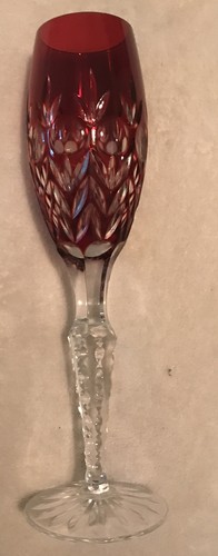 Ajka Ruby Red Florderis Cut-to-Clear Crystal Champagne Flute - Picture 3 of 7