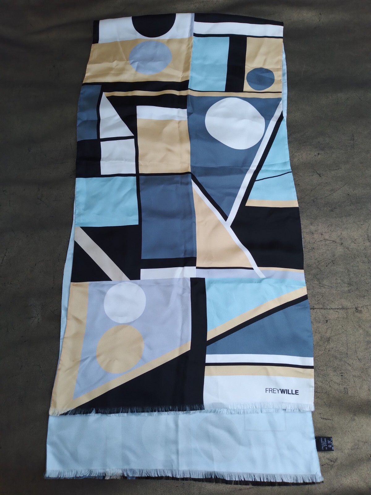 Frey Wille Silk Scarf Hommage To Sophie Taeuber-Arp Abstract Lined Blue Beige image 5