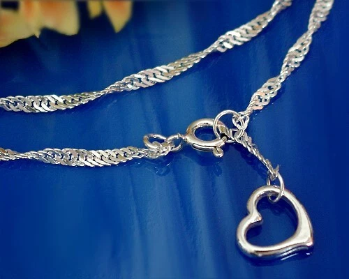 Fußkettchen Silber 925 echt Sterlingsilber Herz Singapur Fußkette 30 cm sf51-2 - Bild 1 von 1