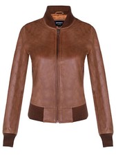 Ladies Tan Brown Leather Bomber Jacket Genuine Leather Ma-1 Varsity Retro