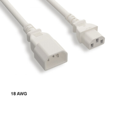 LOT 10pcs White 6ft 18AWG Color Power Cable IEC60320 C13 to IEC3200 C14 10A/250V