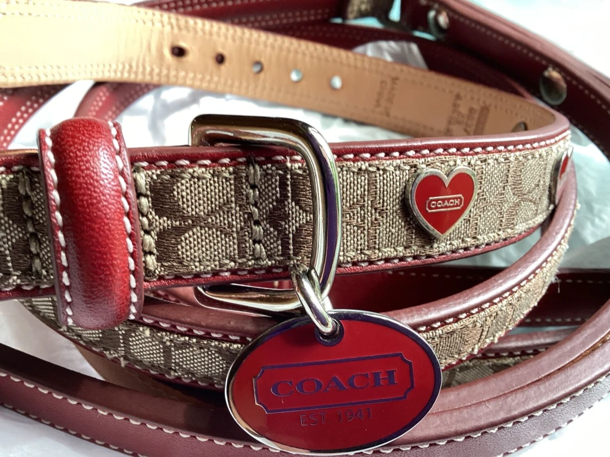 NEW COACH SET RED HEART EXTRA SMALL LEATHER LEASH DOG COLLAR XS