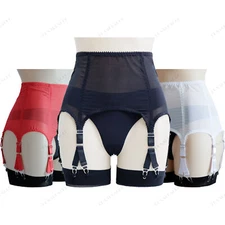 Luxallacki Sheer Mesh Garter Belt 6 Straps 12 Metal Clips Undergarment Cincher