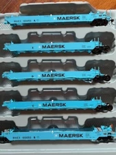 MAERSK SHIPPING - GUNDERSON 5 CAR MAXI I WELL DOUBLE STACK CARS HO SCALE NEW