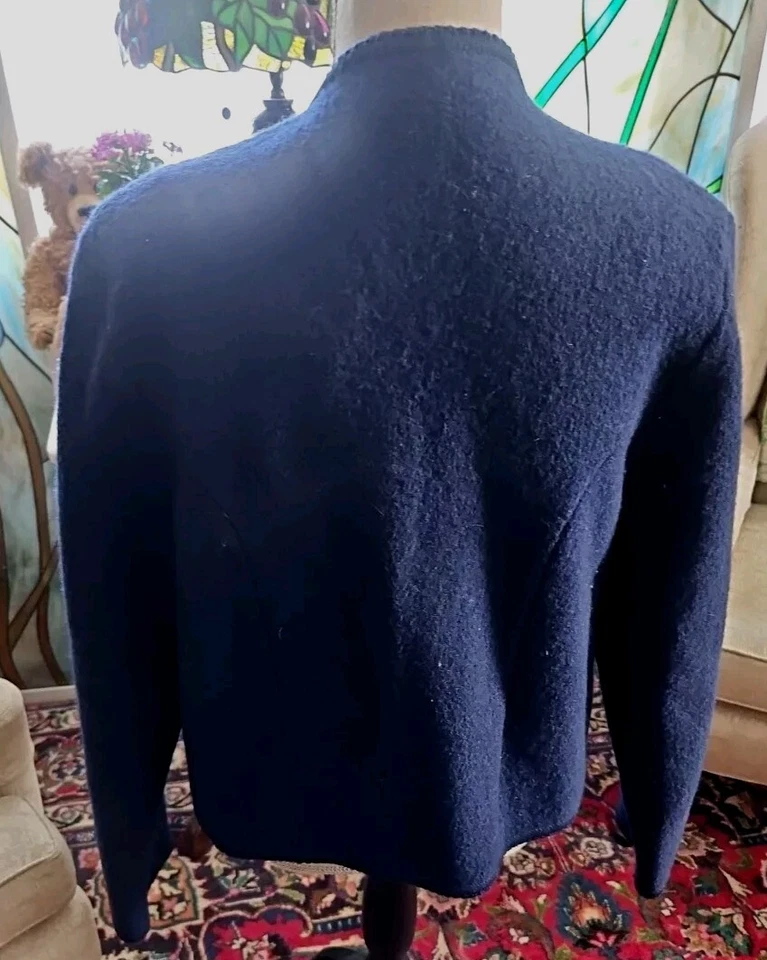 CHAQUETA BLAZER DE LANA HERVIDA AZUL MARINO CON BOTONES DECORATIVOS PLATEADOS ♡ TALLA 12 Foto 3 de 4