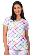 Dickies 852 V-Neck Detailed Print Scrub Top in "Groovy Grid" Size XS