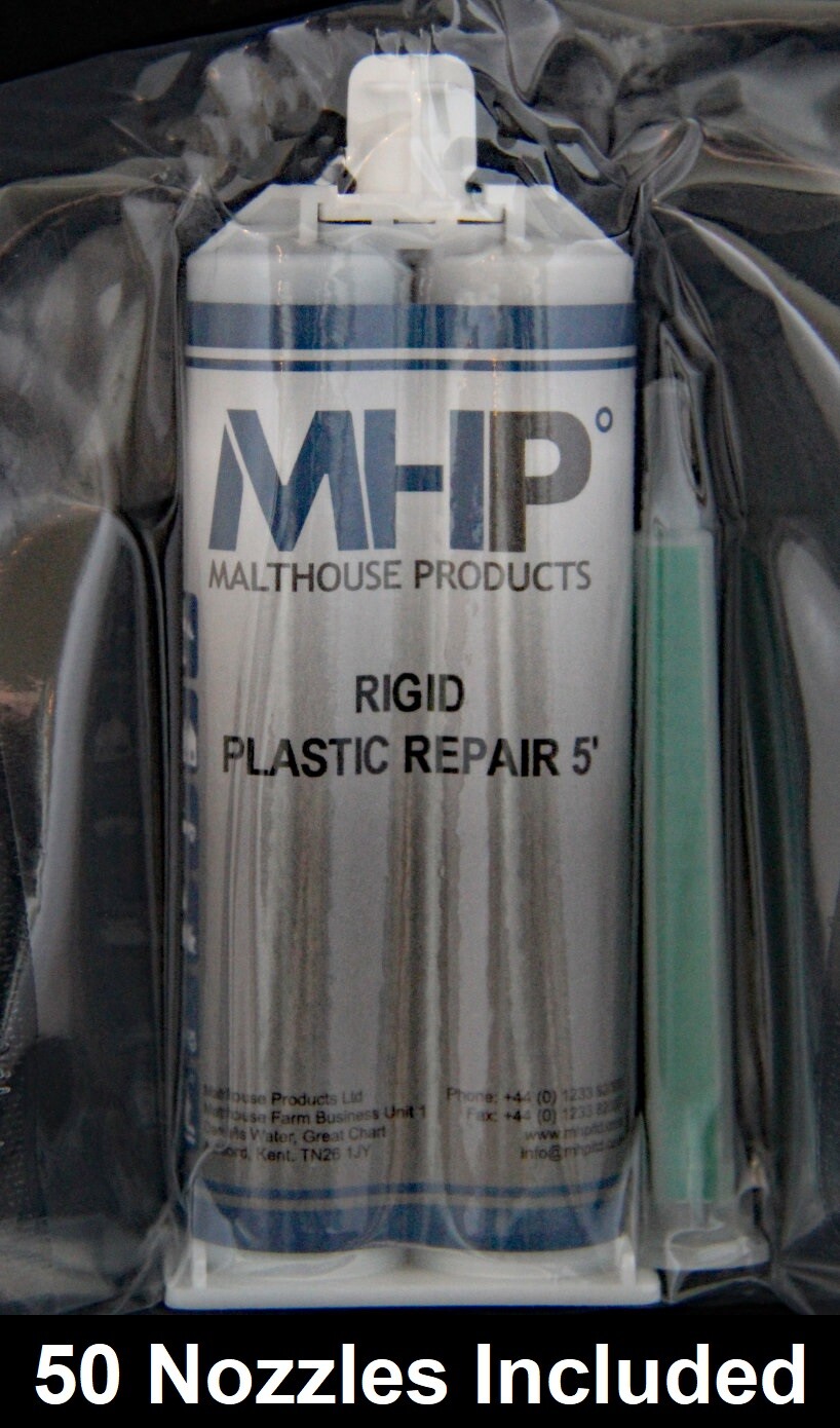 10 x 2K PU Plastic Repair Glue Filler Rigid Cartridge Tube - 50ml (+ 50 Nozzles)