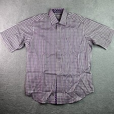 Bugatchi Uomo Mens Button Front Shirt Purple White Gingham Pocket Classic Fit M