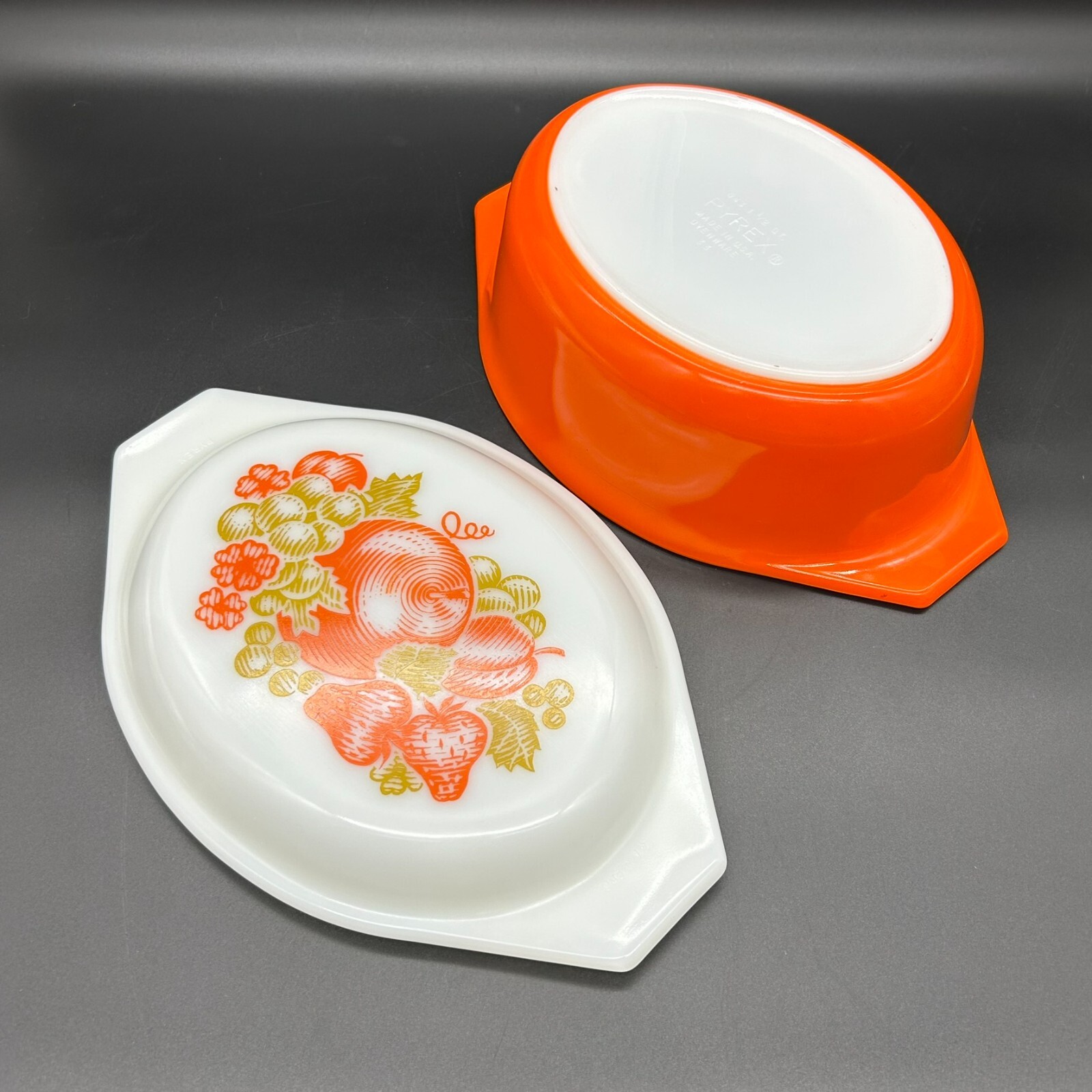 Vtg Pyrex Fiesta Orange Fruit 1.5 Qt Oval Casserole with Lid 168-70 | eBay