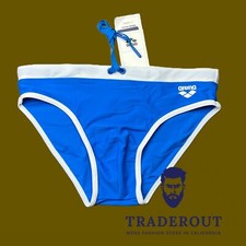 Arena men Blue Fundamentals borders swim brief swimwear size 32 34 36