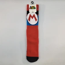Nintendo Super Mario Brothers Crew Socks Adult 10-13 Red Mario Logo Bioworld