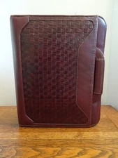 Vtg Franklin Quest Covey Woven Calfskin Leather Planner/Binder Burgundy Oxblood